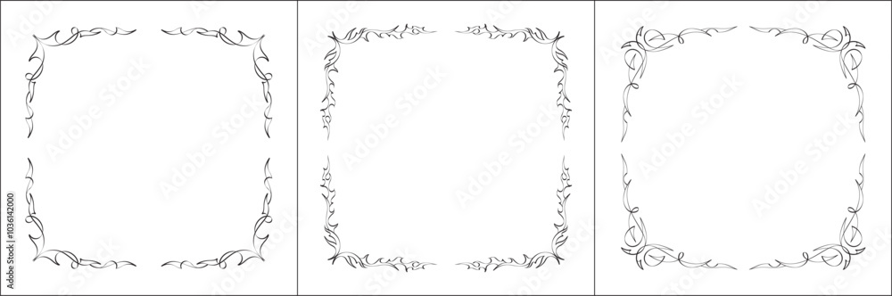 Set of three vector decorative frames. Black and white. Vector frame for all sizes and formats. Isolated vector illustration.
Set of three vector decorative frames. Black and white. Vector frame for all sizes and formats. Isolated vector illustration.