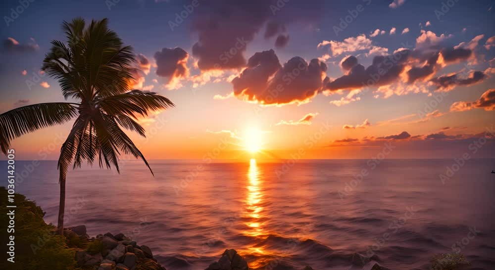 Beautiful sunset on the ocean horizon 4K Beautiful sunset on the ocean horizon 4K