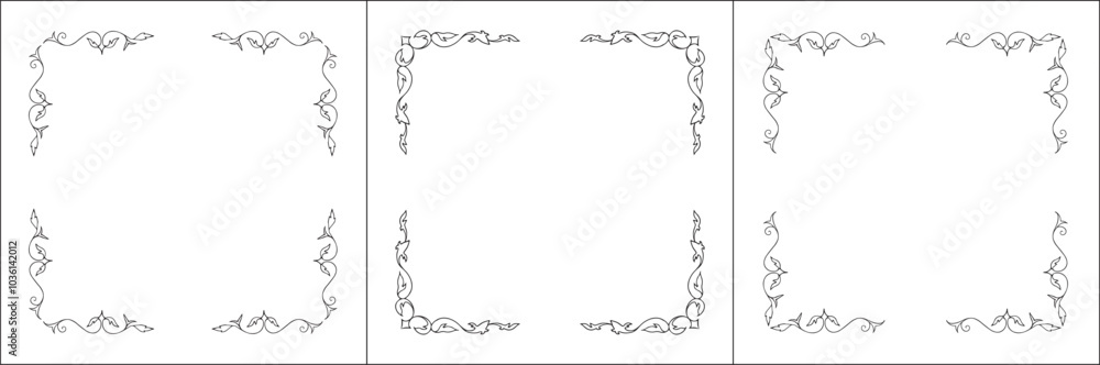 Set of three vegetal vector frames . Black and white. Vector frame for all sizes and formats. Isolated vector illustration.
Set of three vegetal vector frames . Black and white. Vector frame for all sizes and formats. Isolated vector illustration.