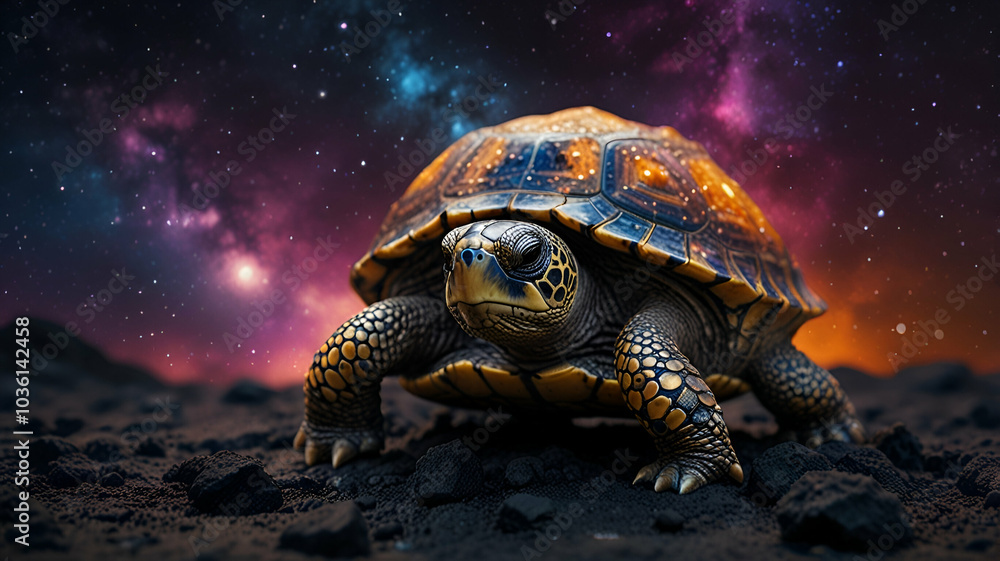 Turtle on glowing galaxy Turtle on glowing galaxy