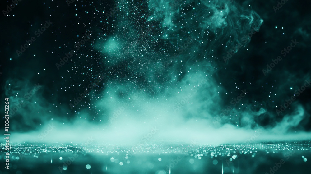 Abstract teal background with smoke and glitter. Abstract teal background with smoke and glitter.