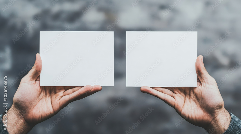Two blank cards held by a man's hands. Two blank cards held by a man's hands.