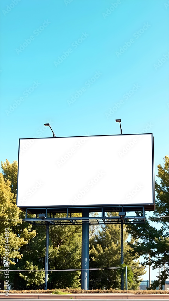 Blank billboard mockup on blue sky background for new advertisement. Generative AI Blank billboard mockup on blue sky background for new advertisement. Generative AI
