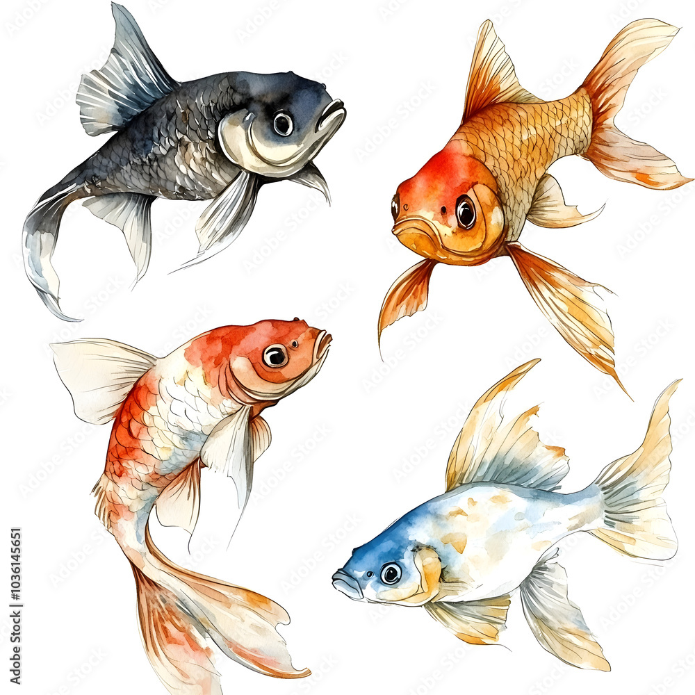 set of goldfish isolated, colorful fishes set of goldfish isolated, colorful fishes