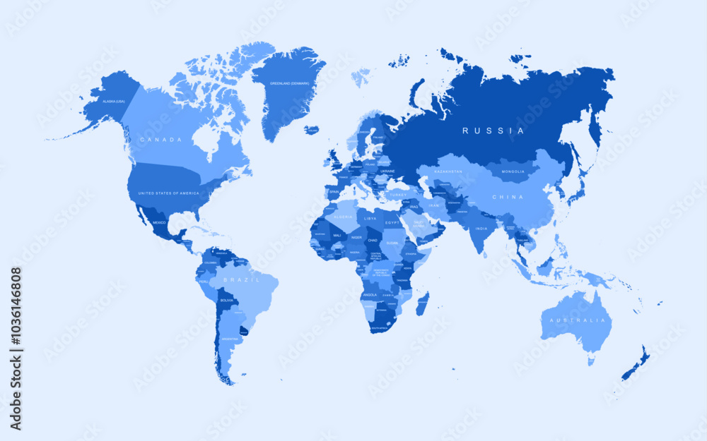Obraz premium World map vector states border geography continent global business travel flat graphic earth globe planet worldwide