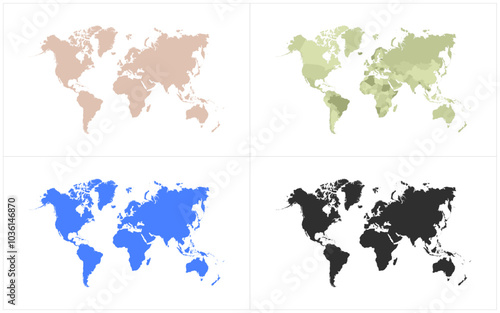 World map collection stoke gray colorful world map vector states border geography continent global business travel flat graphic earth globe planet worldwide