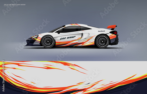 Sport racing supercar wrap livery design white and red color combination for universal medium vector eps10 ready to print printable file