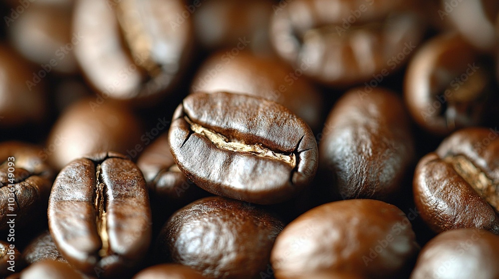A pile of roasted coffee beans with one hole in the center taken out by a bite A pile of roasted coffee beans with one hole in the center taken out by a bite