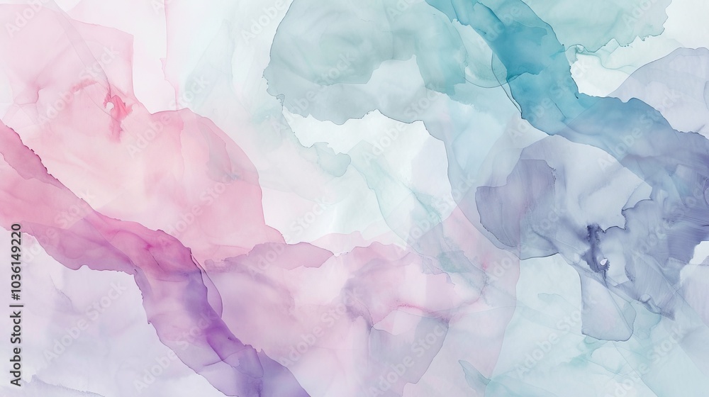 Fototapeta premium A gentle pastel background with watercolor-like patterns in pink, lavender, and teal
