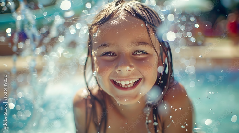 happy girl playing in a water park happy girl playing in a water park
