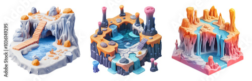 Wallpaper Mural PNG Ice Cave Landscapes with Water Features, 3D icons and objects collection, in cartoon style isolated on transparent background Torontodigital.ca