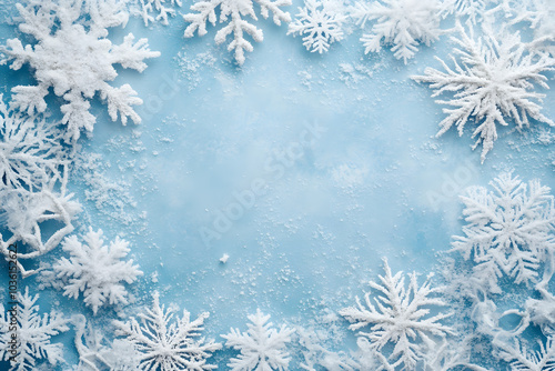 Snowflakes on Blue Winter Background