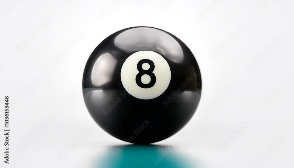 number 8 eight ball, the black ball, used in pool billiard games on side position provides copy space for text. background concept isolated white number 8 eight ball, the black ball, used in pool billiard games on side position provides copy space for text. background concept isolated white