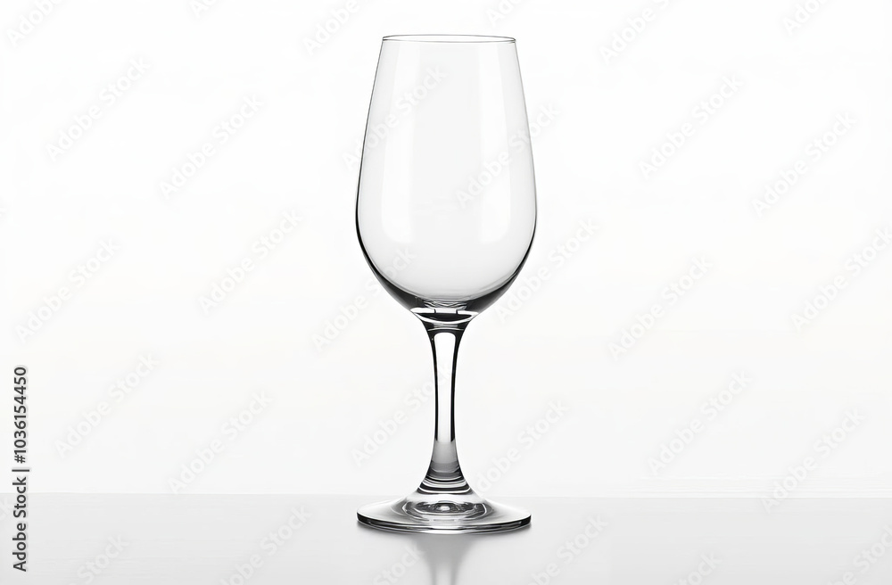 Elegant empty wine glass on a white background, perfect for culinary presentations, wine tastings, and sophisticated dining settings Elegant empty wine glass on a white background, perfect for culinary presentations, wine tastings, and sophisticated dining settings