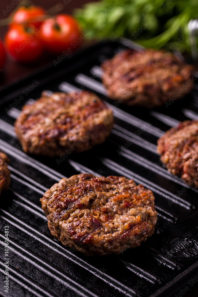 Juicy Beef Patties Grilling on Barbecue Grill Juicy Beef Patties Grilling on Barbecue Grill