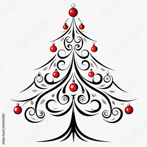 Stylish Christmas tree with red ornaments in elegant design for holiday celebrations