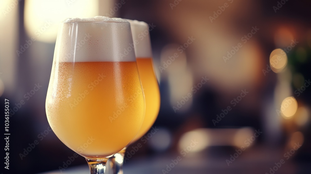 Two glasses of beer on a table Two glasses of beer on a table