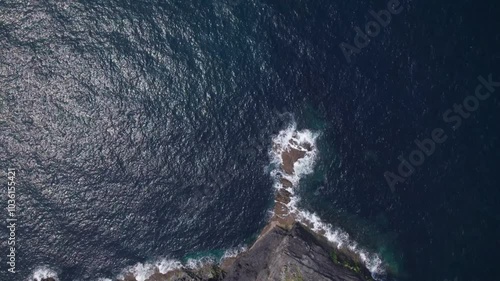 Bird eye over the ocean. Moving forward over the deep sea