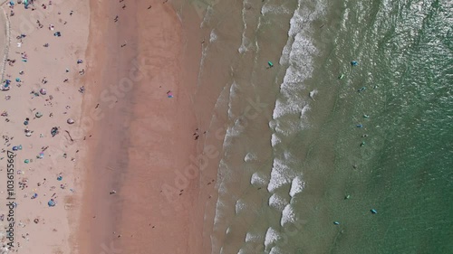 Aerial view drone of sea cost and waves. Bird eye moving forward