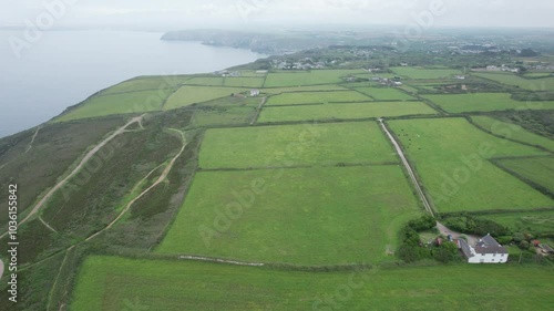 View of lowland and sea coast. Flying over the coast