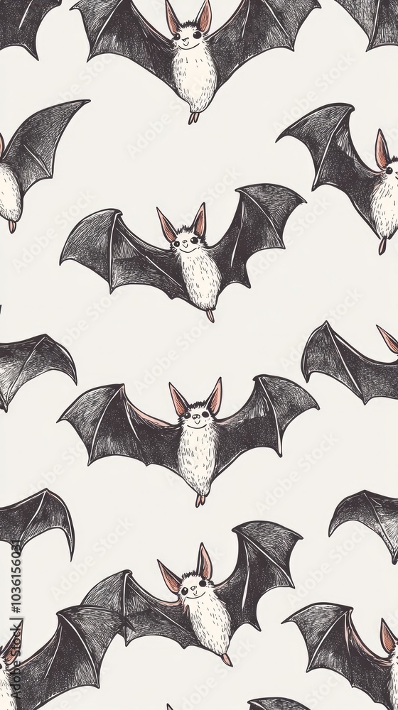 Hand-Drawn Cute Bats Flying in a Repeating Pattern
Hand-Drawn Cute Bats Flying in a Repeating Pattern
