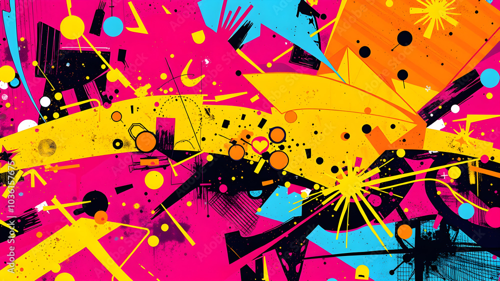 Obraz premium Vibrant abstract graffiti art style background with dynamic shapes and bold colors. Generative AI