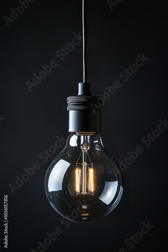 A warm glowing incandescent bulb illuminated against a dark background