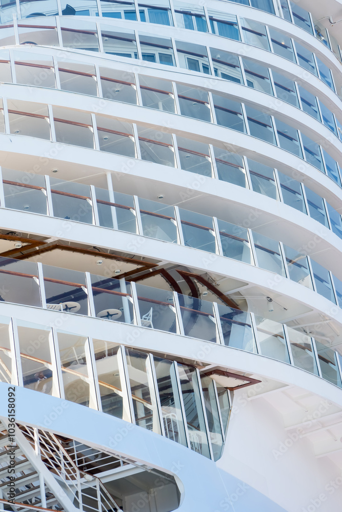 Fototapeta premium Cruise Ship rooms , Exterior View of many Balcony rooms on a cruise Liner.