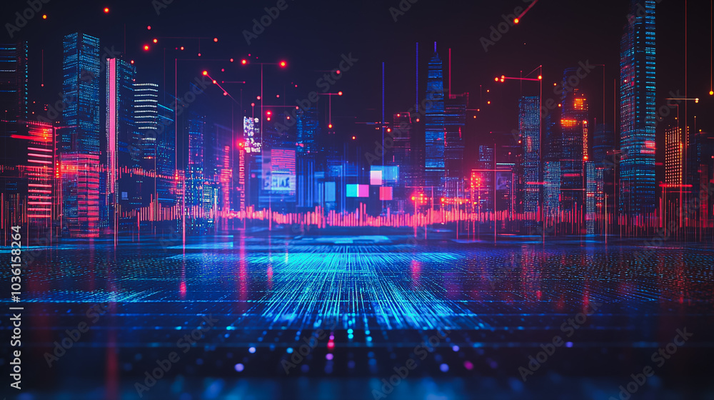 Fototapeta premium Abstract business smart city and charts and graphs with statistics to innovative analyze business potential and forecast future development of companies growth.