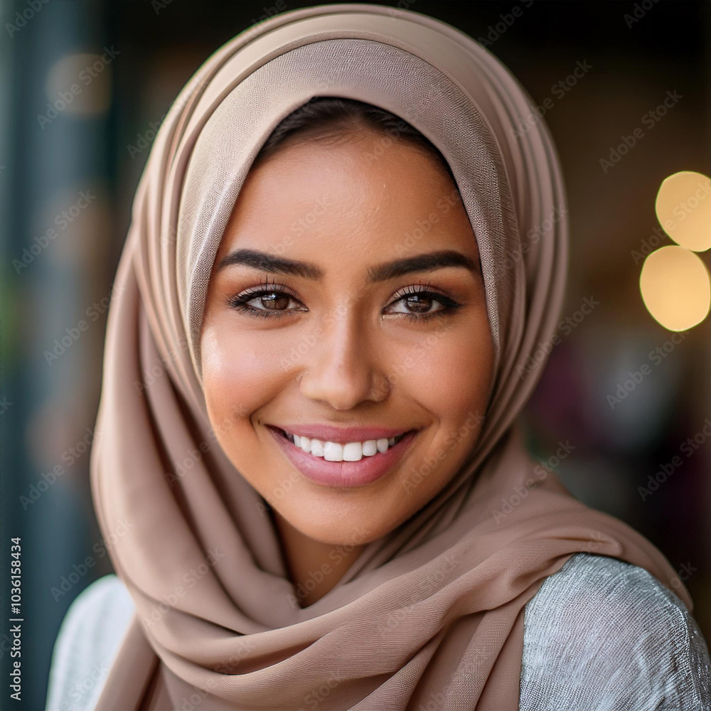 Young Woman in Elegant Taupe Hijab Young Woman in Elegant Taupe Hijab