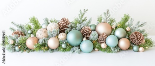 Hyperrealistic Photolike Design Featuring Lush Evergreen and Elegant Ornaments for a Festive Aesthetic photo