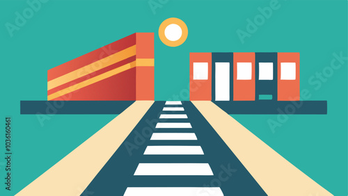 Train Station with Tactile Pathways A vector graphic of a train station that shows tactile paving on the ground indicating safe paths for visually impaired individuals.