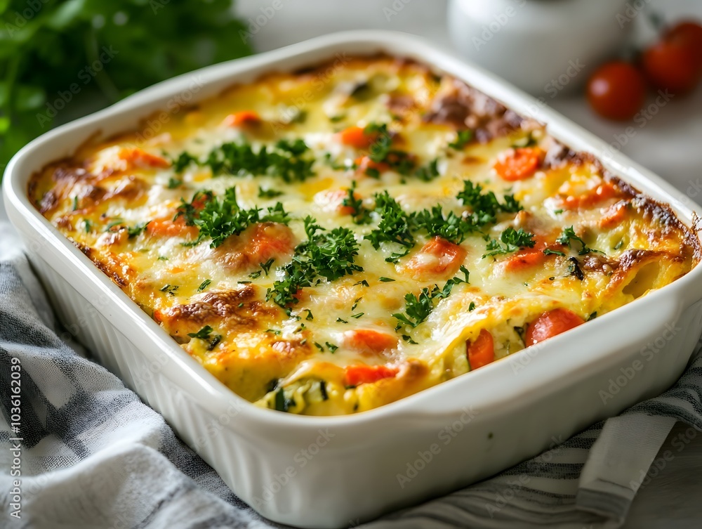 Vegetable casserole with melted cheese Vegetable casserole with melted cheese