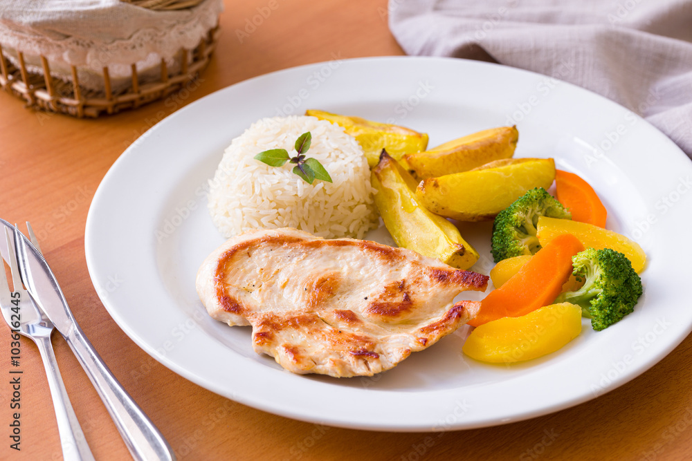 Healthy Grilled Chicken with Rice and Roasted Vegetables Healthy Grilled Chicken with Rice and Roasted Vegetables
