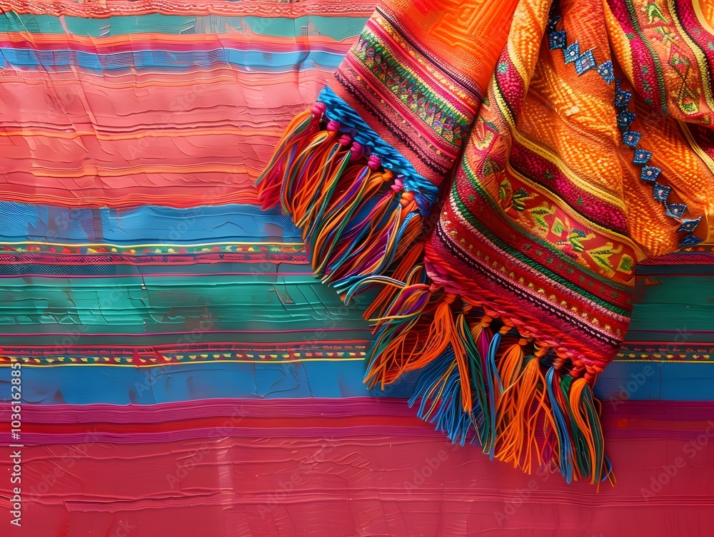 Vibrant Mexican rebozo against a colorful backdrop