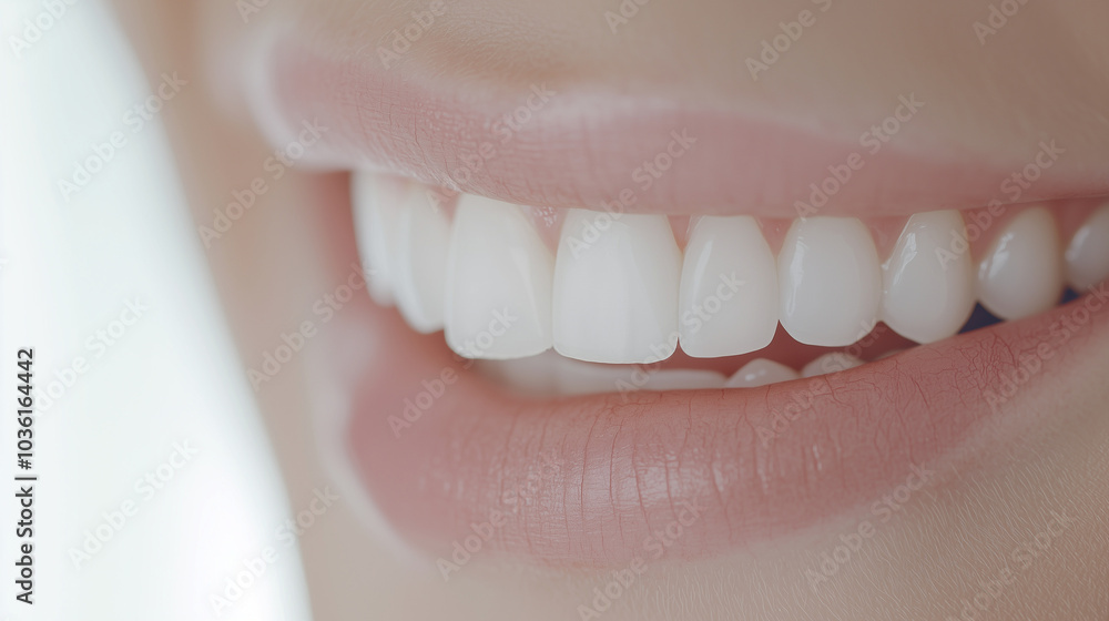 Lips and Teeth Applying Whitening Strips for Dental Care Lips and Teeth Applying Whitening Strips for Dental Care