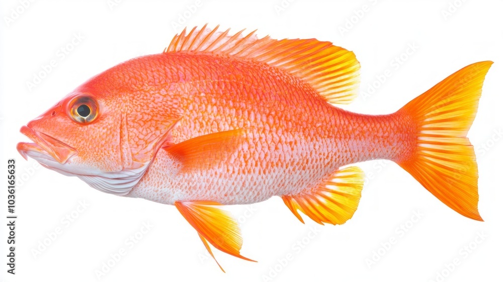 striking Red Snapper known scientifically as Lutjanus campechanus features vibrant orange red scales and bold fins emphasizing its aquatic beauty and importance in seafood production. striking Red Snapper known scientifically as Lutjanus campechanus features vibrant orange red scales and bold fins emphasizing its aquatic beauty and importance in seafood production.