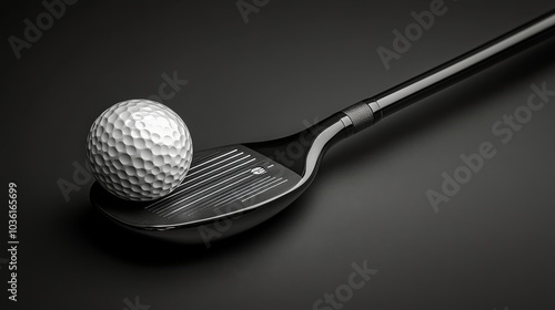 A detailed view of a golf ball resting on a tee against a dark backdrop