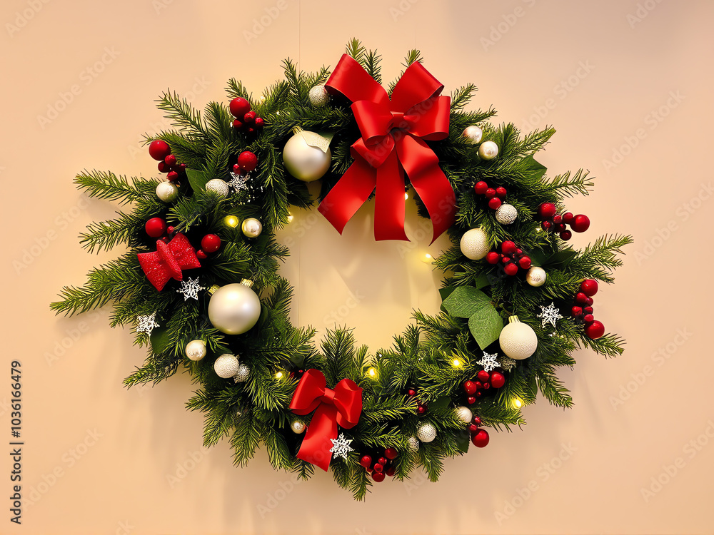 christmas wreath with red ribbon christmas wreath with red ribbon