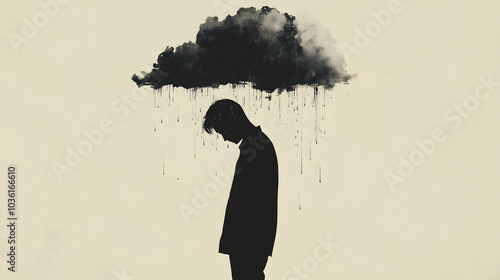 Sad Man with Cloud Overhead Illustration

