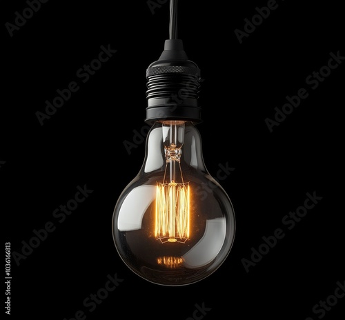 A vintage style light bulb illuminated against a dark background showcasing w...