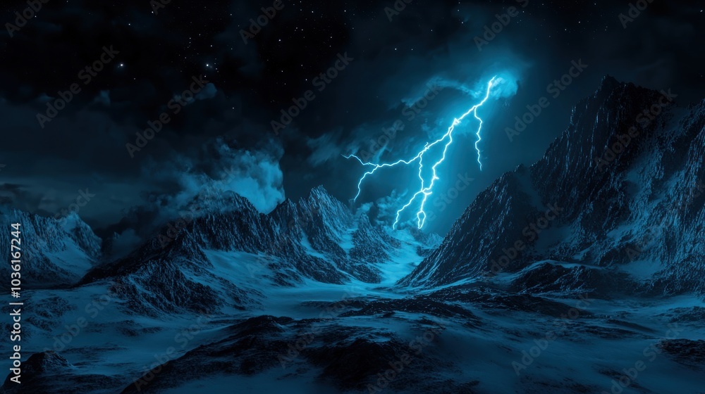 Lightning Storm Over Snowy Mountains