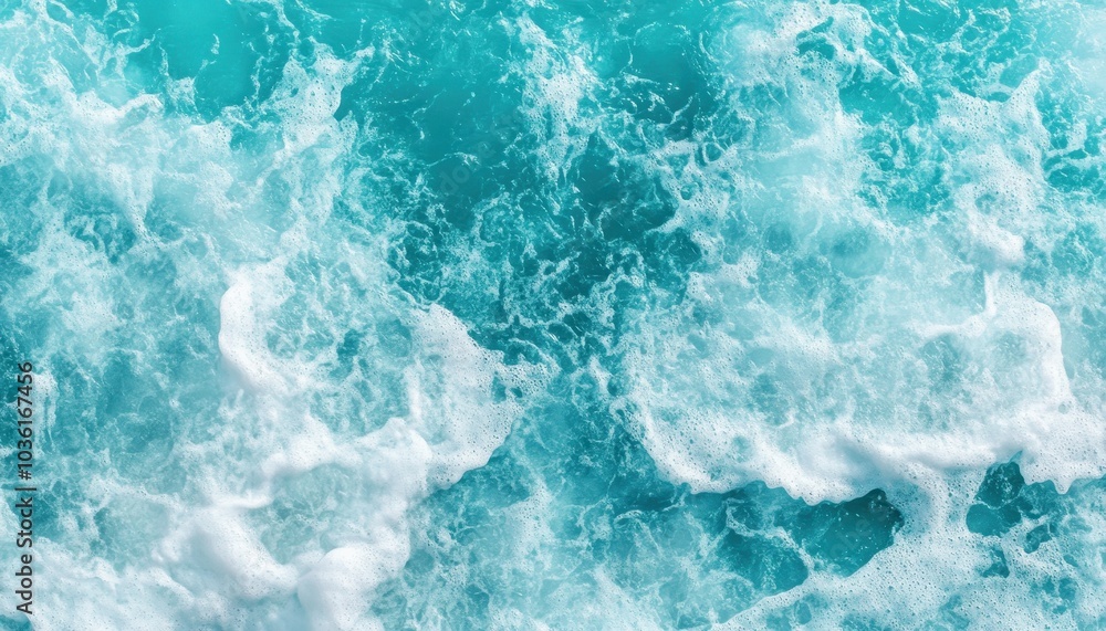 Gentle waves crashing on a tropical shoreline in bright turquoise water Gentle waves crashing on a tropical shoreline in bright turquoise water