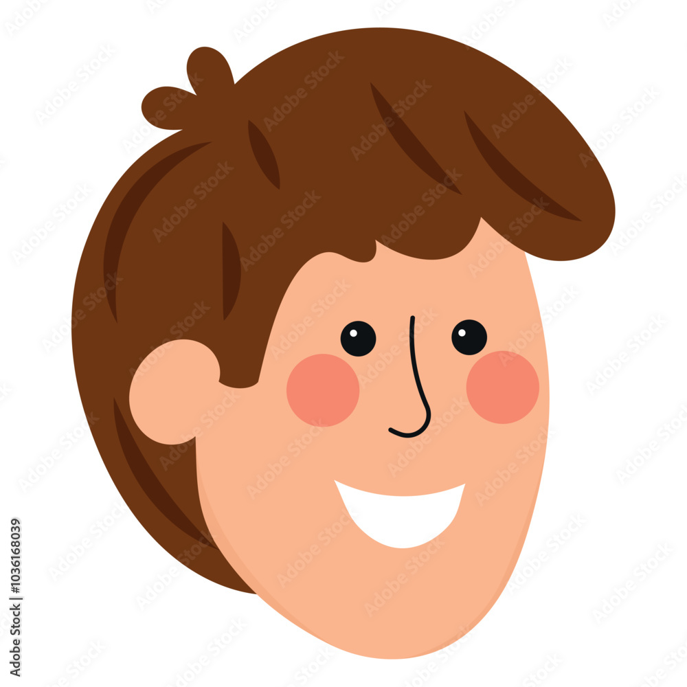Smiling boy with brown hair, close-up face, Vector Smiling boy with brown hair, close-up face, Vector