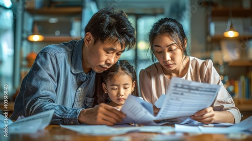 Family in Asia dealing with the rising cost of living, with bills and debt piling up