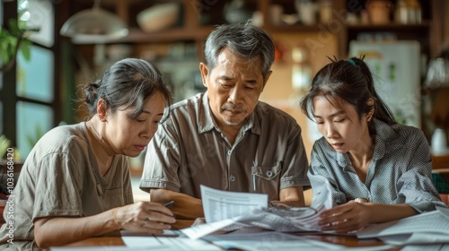 Family in Asia dealing with the rising cost of living, with bills and debt piling up