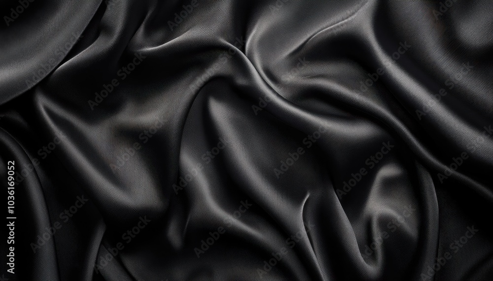 Soft black satin fabric draped elegantly on a smooth surface in dim light Soft black satin fabric draped elegantly on a smooth surface in dim light