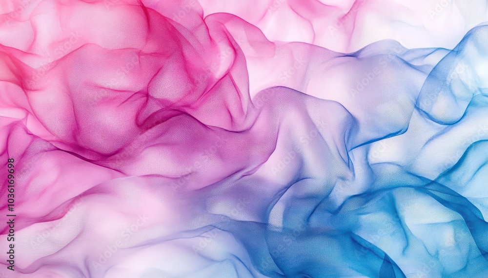 Fototapeta premium Soft pink and blue fabric drapes flowing gently in a natural light setting