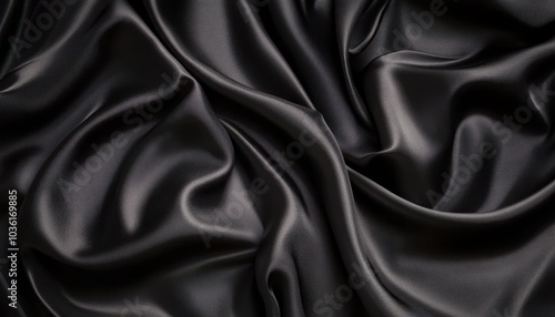 Wallpaper Mural Elegant black satin fabric drapes softly against a dark background Torontodigital.ca