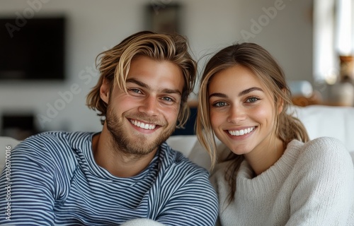 A couple sharing a joyful moment indoors, enjoying each others company in a c...